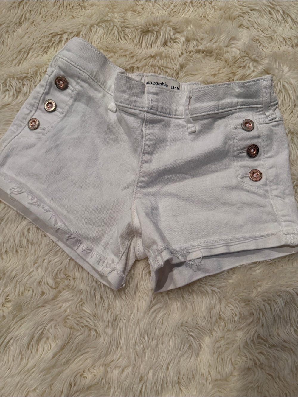 Abercrombie & Fitch White Denim Shorts with Rose-Gold Buttons